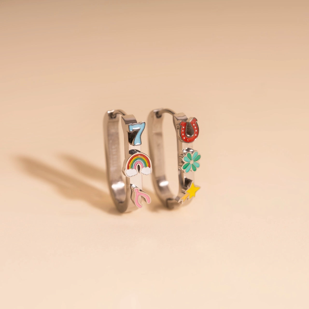 Lucky Oblong 3D Huggie Hoop Earrings Colorful Glow Trend Focus