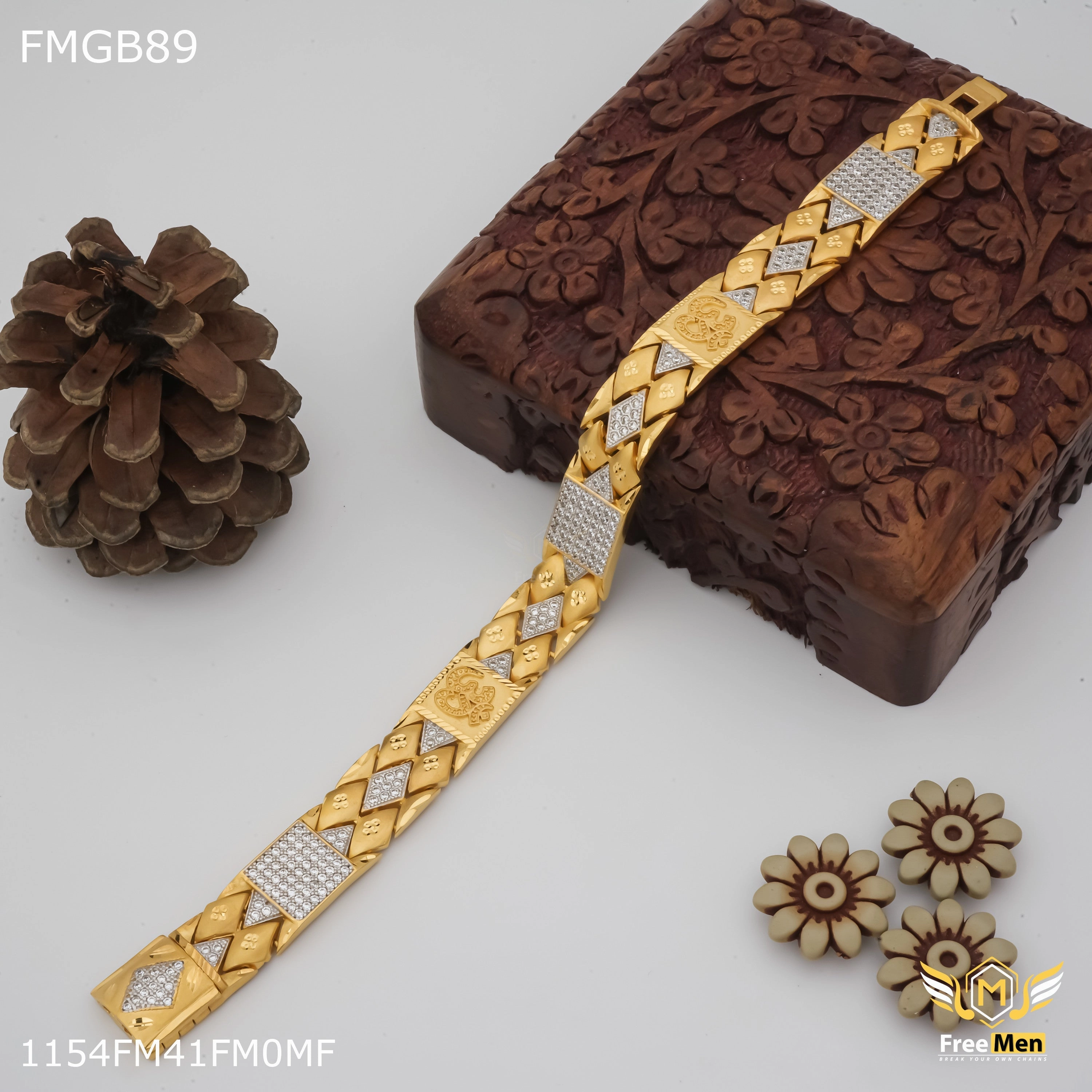 Unforgettable Composites Reliable Mixes Freemen OM with diamond cutting gold plated Bracelet for Men - FMGB89