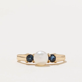 Sophisticated Finish Subtle Edge Pearl & Sapphire Ring | 0.30ctw | SZ 8