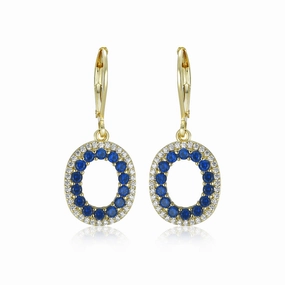 Gold-Plated Hanging Oval with Sapphire CZs on Surgical Leverback Earrings Comfortable Selection
