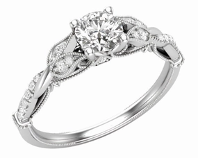 Artistic Creation Petite Floral Diamond Engagement Ring 14 KT White Gold .75 Carat Total Weight With 2/3 ct Diamond Center
