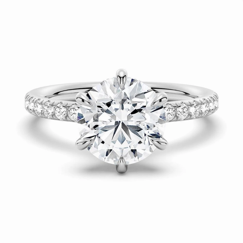 Amazing Ornament Petite Six Prong Micropav?? Moissanite Engagement Ring With Hidden Halo