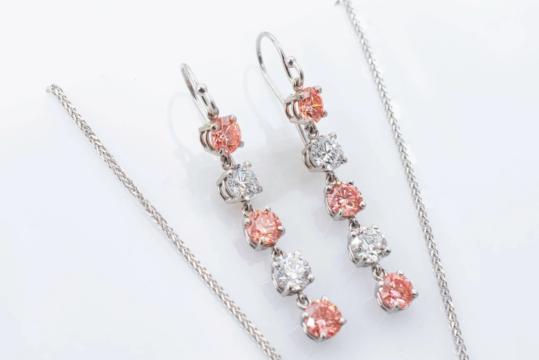 Pink and White Lab Grown Diamond Earrings 4.5 ctw Cute Decoration