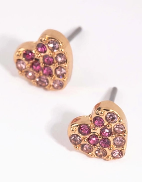Chic Jewelry Chic Essential Pink Ombre Diamante Heart Stud Earrings