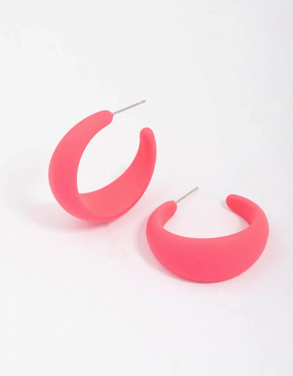 Pink Rubber Wide Hoop Earrings Triangular Embellishment