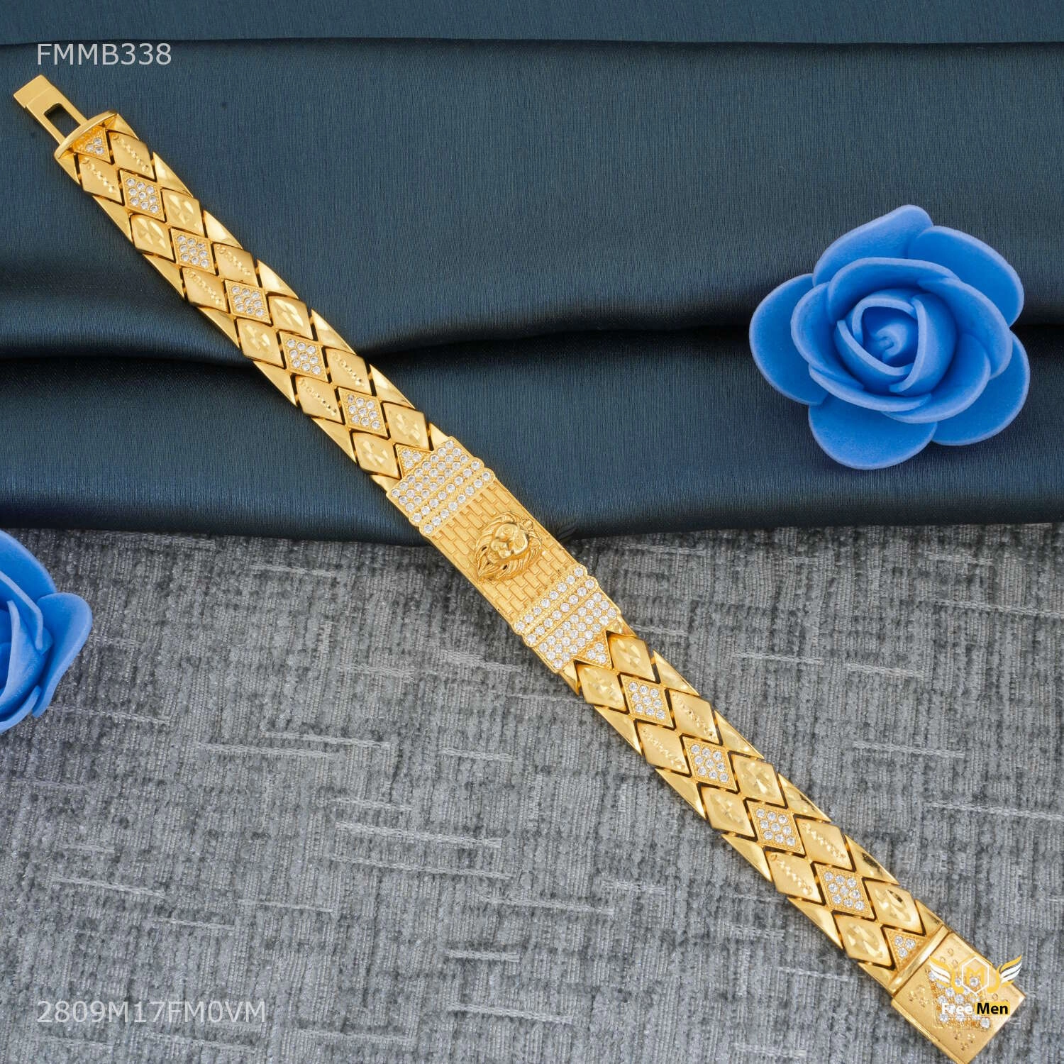 Royal Vibe Ethnic Heritage Lion face with Dimond Box Bracelet For Men - FMMB338