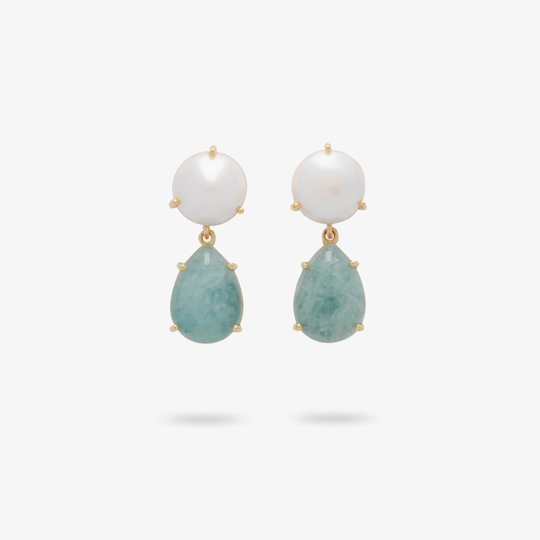 Night Embellishment Lightweight Embellishment Amare Wear Freshwater Pearl and Teardrop Aquamarine Statement Earring