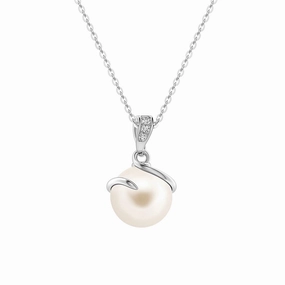 Modern Accessories 8mm Freshwater Cultured Pearl Spiral Pendant with Moissanite Accent