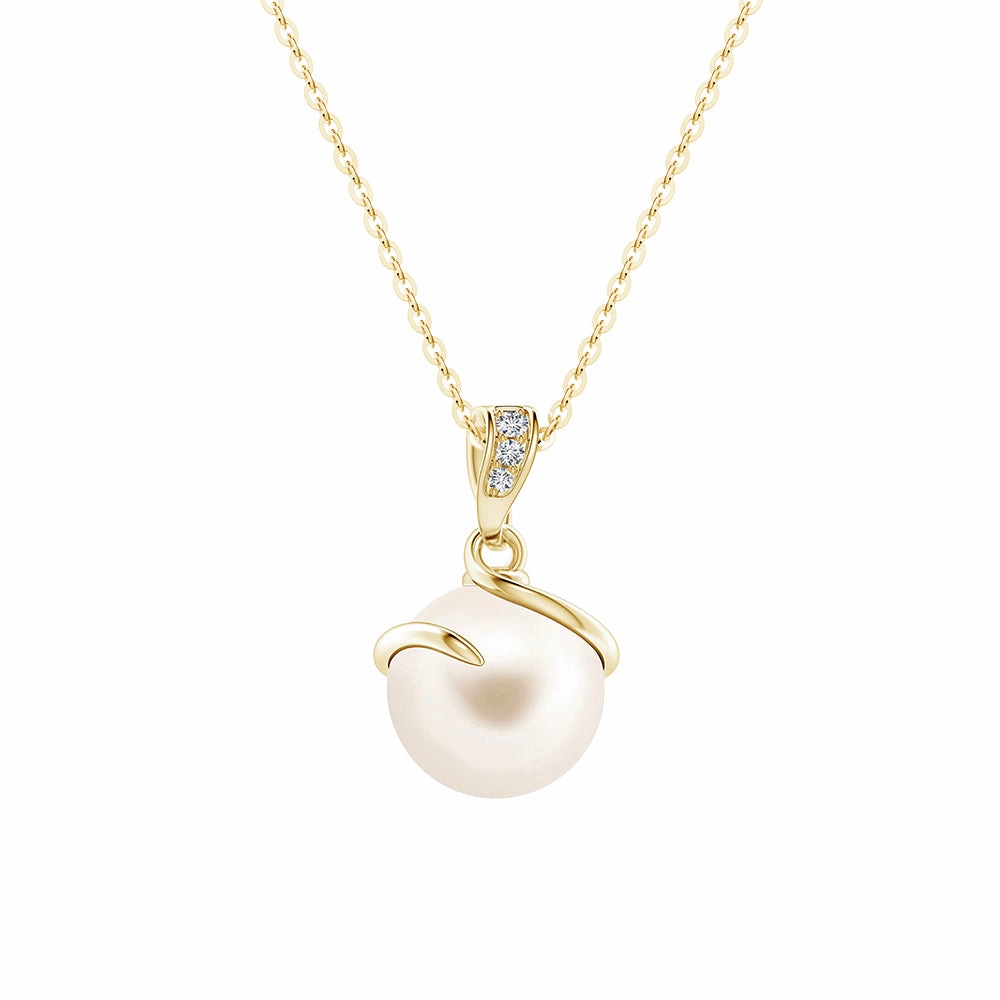 8mm Freshwater Cultured Pearl Spiral Pendant with Moissanite Accent Minimal Detail