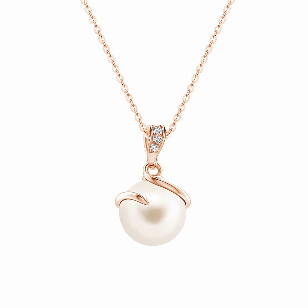 8mm Freshwater Cultured Pearl Spiral Pendant with Moissanite Accent Happy Day Daily Wear Jewelry