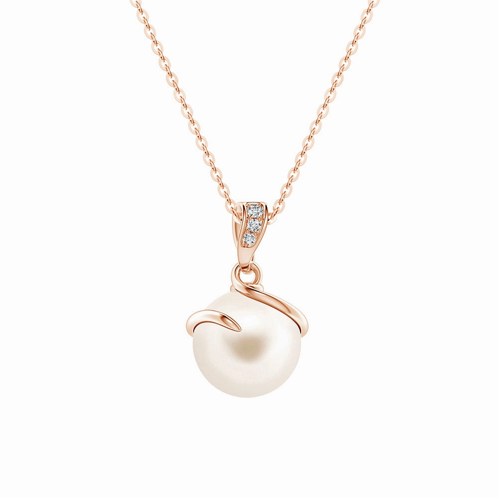 Bold Design 8mm Freshwater Cultured Pearl Spiral Pendant with Moissanite Accent