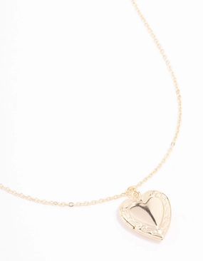 Gold Plated Detailed Heart Locket Necklace Active Look Exquisite Piece