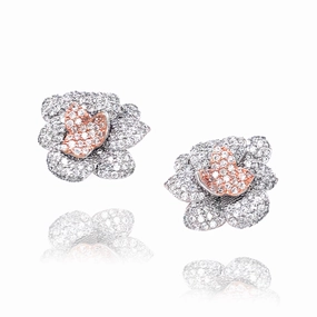Sterling Silver Two Tone MicroPave Flower Stud Earrings Attractive Decoration Durable Creation