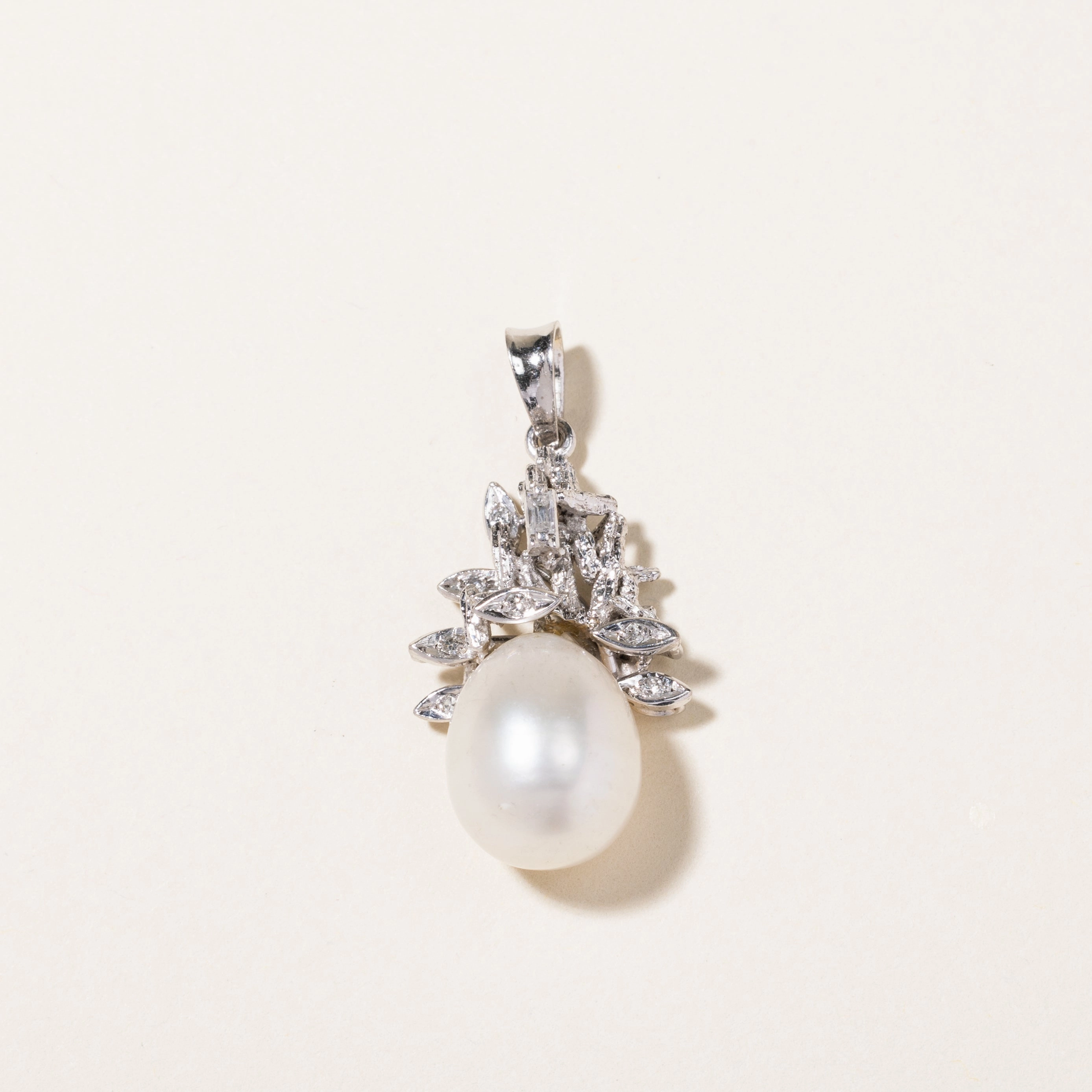 Premium Finish Pearl & Diamond Ornate Pendant | 13.2mm by 10.9mm, 0.06ctw