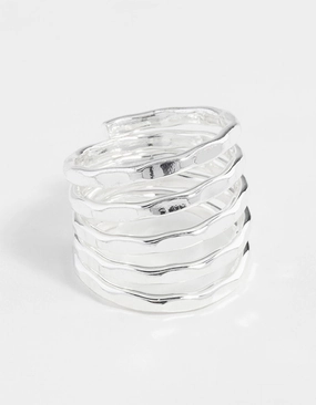 Silver Hammered Wrap Ring Lovely Design Traditional Motif
