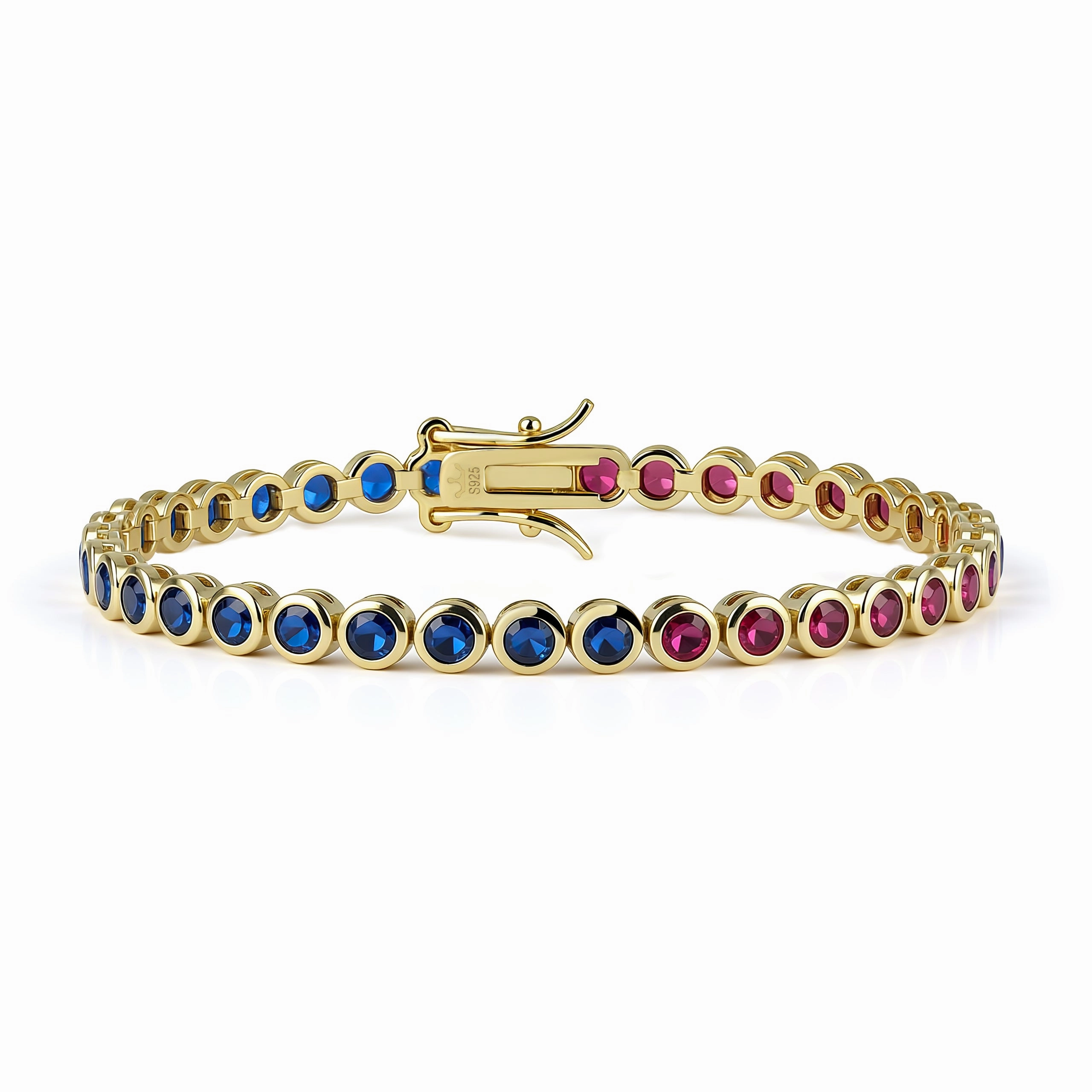 Precious Keepsake Sterling Silver Bezel Set Round Color Stone Tennis Bracelet