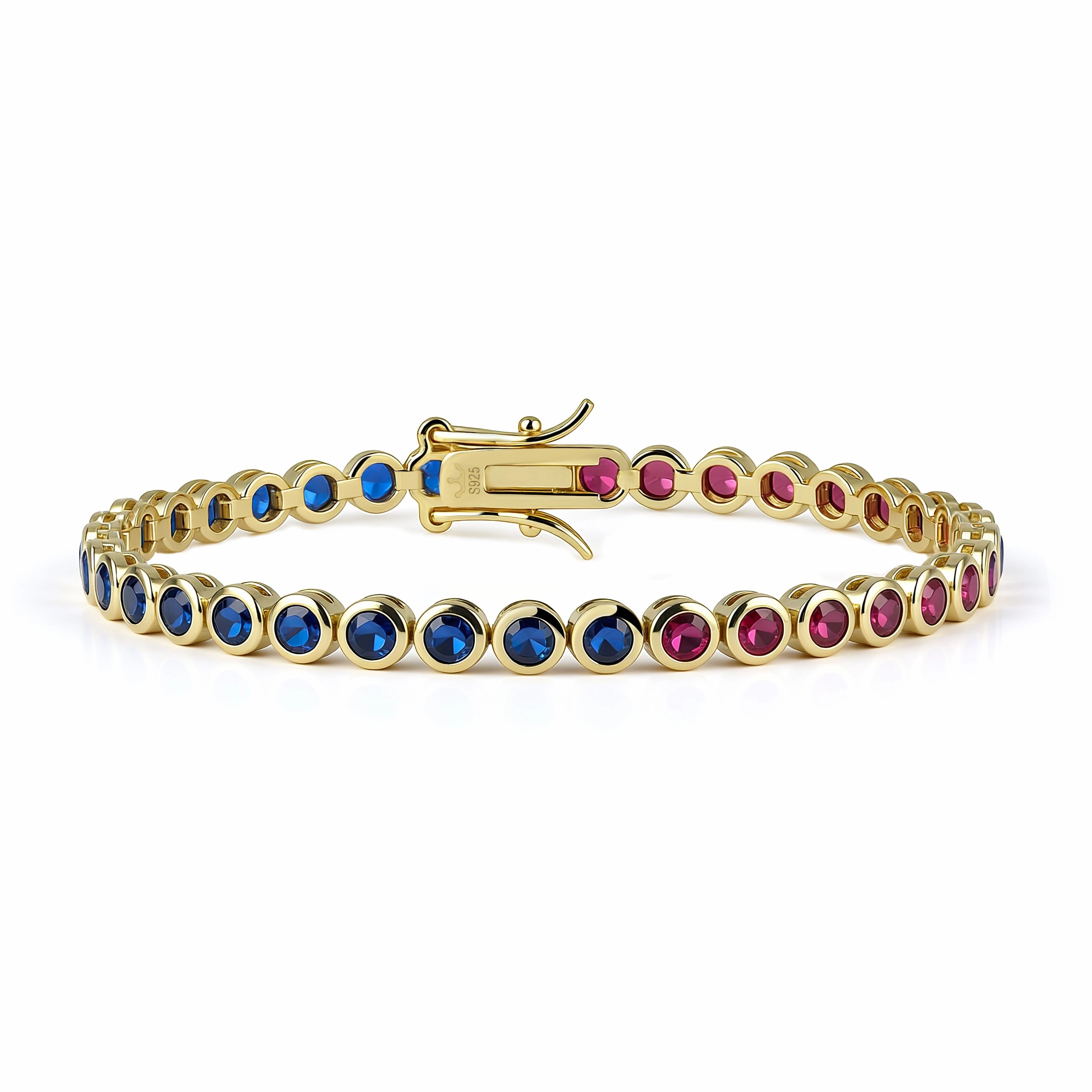 Blessed Combinations Wide Blends Sterling Silver Bezel Set Round Color Stone Tennis Bracelet