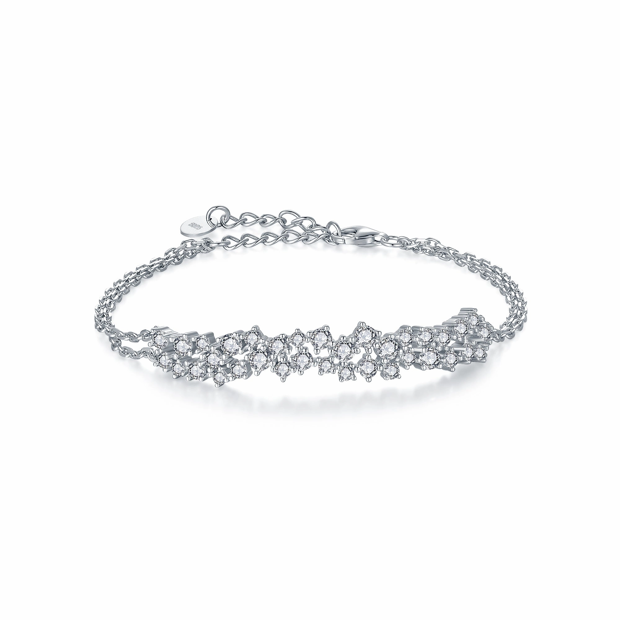 Sterling Silver CZ Sprinkled Bar Bracelet on Double Chain Dual function