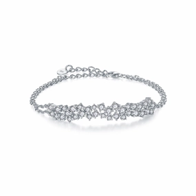 Harmonious Blend Sterling Silver CZ Sprinkled Bar Bracelet on Double Chain