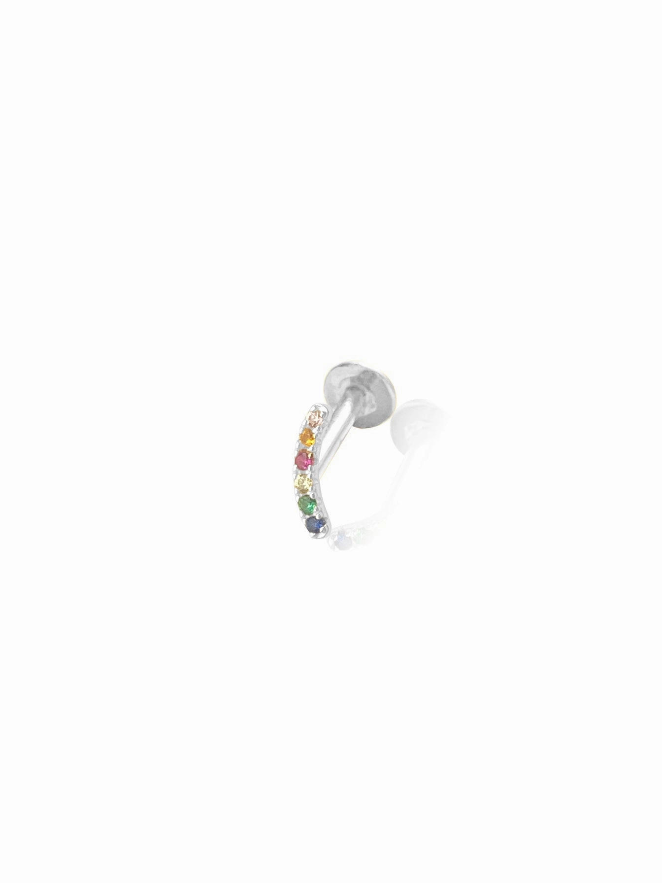 Lightweight feature Radiant Feature 14K Gold Push Flat Back Rainbow Curved Bar Earring