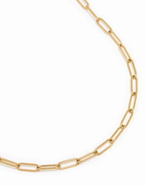 Gleaming Finish Waterproof Gold Plated Stainless Steel Open Oval Link Necklace