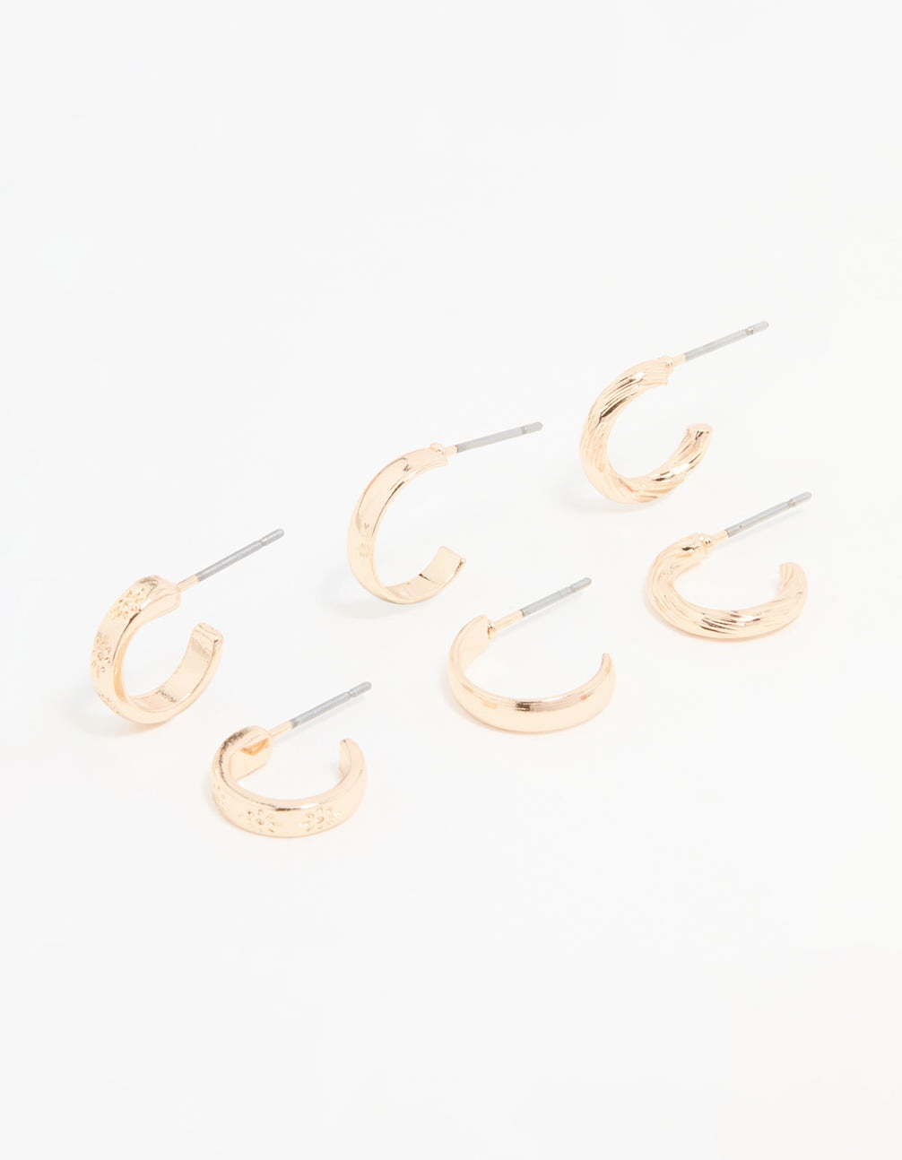 Chic Accessory Gold Textured & Sleek Hoop Earrings 3-Pack