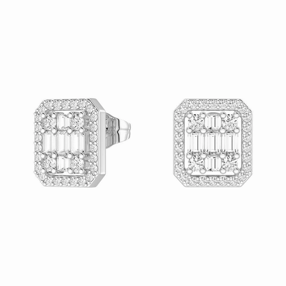 Glittering Detail Comfortable Embellishment Infinity Halo Lab Grown Diamond Rectangular Cluster Stud Earrings