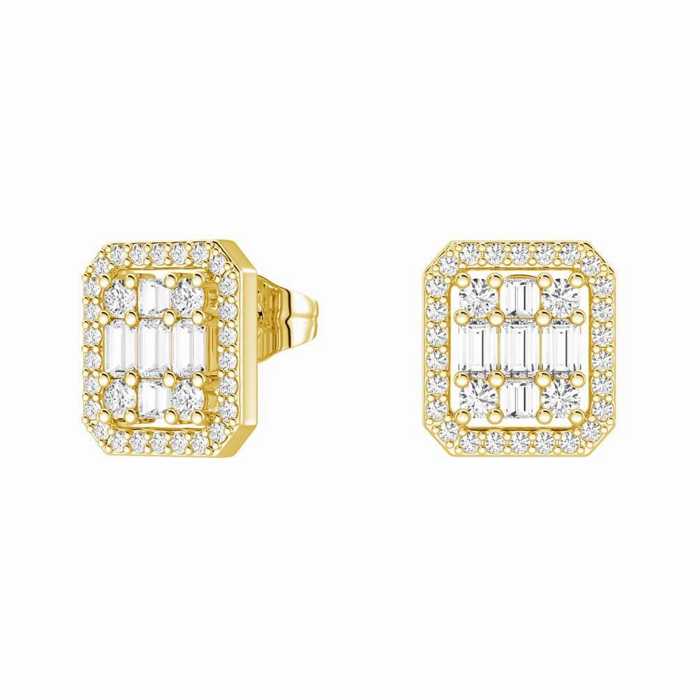 Party Embellishment Modern Ornament Infinity Halo Lab Grown Diamond Rectangular Cluster Stud Earrings