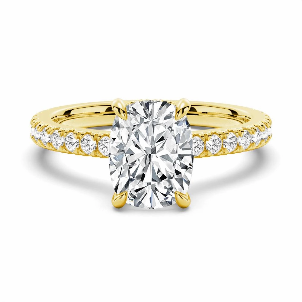Cushion Cut Moissanite Engagement Ring With Hidden Halo Classic Style