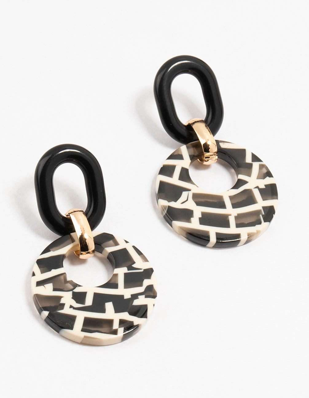 Acrylic Black & White Checked Disc Drop Earrings Gorgeous Must-Have Beautiful Option