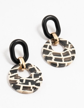 Acrylic Black & White Checked Disc Drop Earrings Gorgeous Must-Have Beautiful Option
