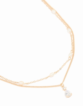 Gold Plated Freshwater Pearl & Diamante Layered Necklace Gorgeous Gift