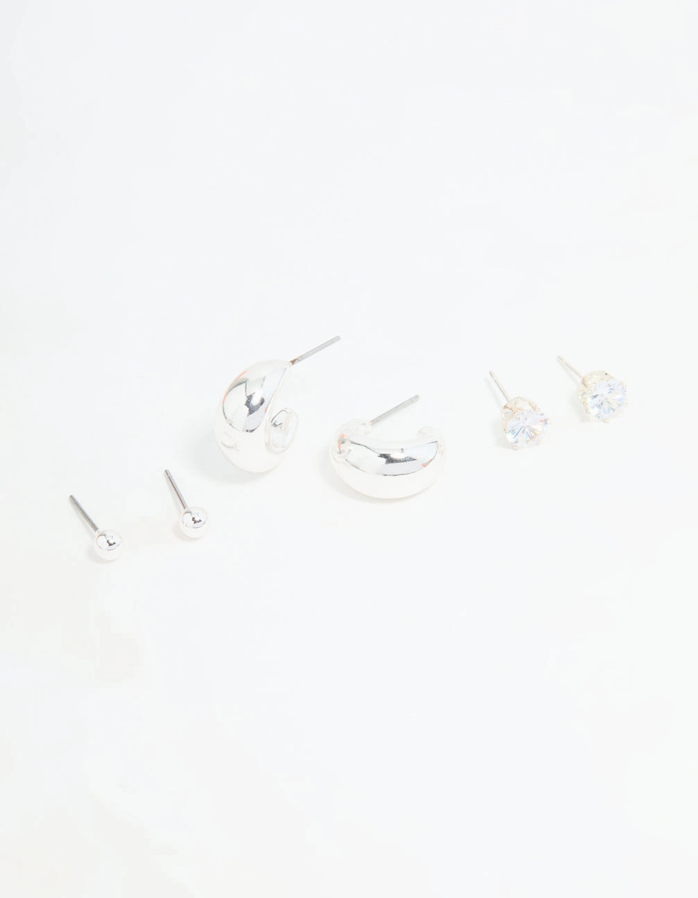 Futuristic Embellishment Silver Diamante Teardrop Stud & Drop Earrings Pack