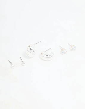 Futuristic Embellishment Silver Diamante Teardrop Stud & Drop Earrings Pack
