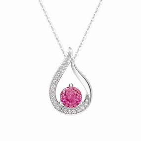 1 CT. Floating Pink Sapphire Tulip Pendant with Diamonds Wedding guest
