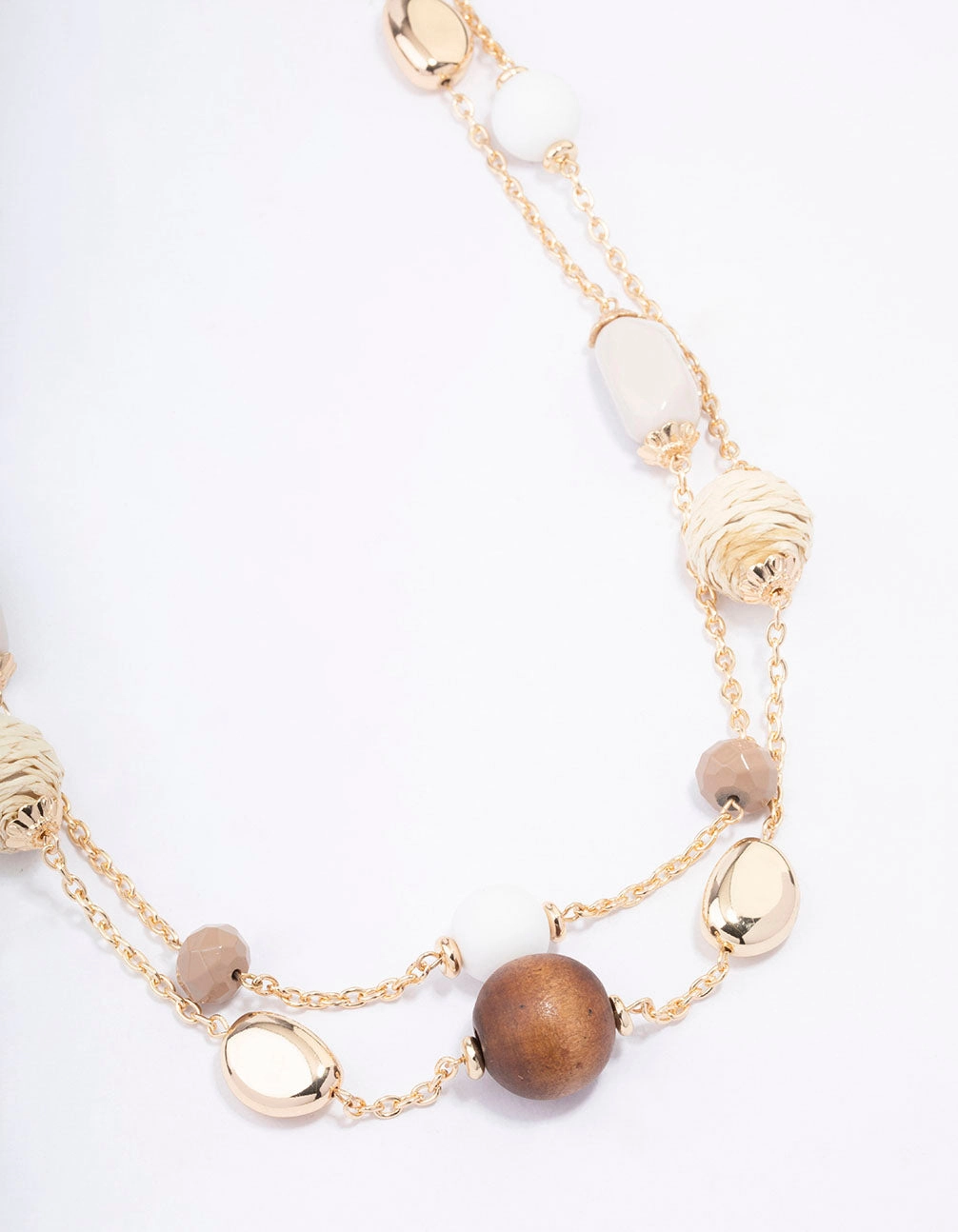 Pretty Adornment Winter Gift Gold Double Chain Beaded Necklace