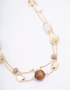 Pretty Adornment Winter Gift Gold Double Chain Beaded Necklace