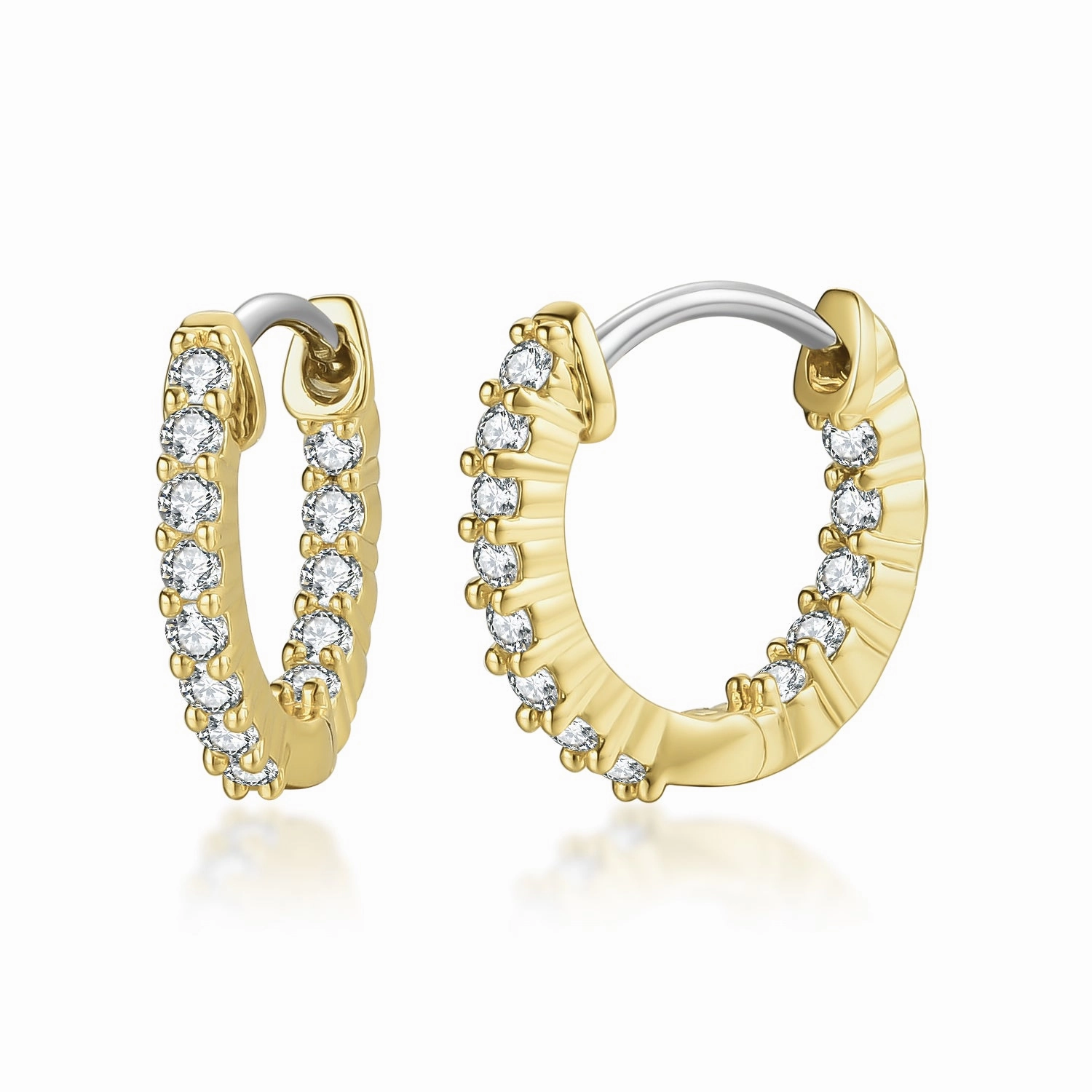 Brilliant Piece Surgical Steel Gold Plated Micropave CZ Hoop Earrings