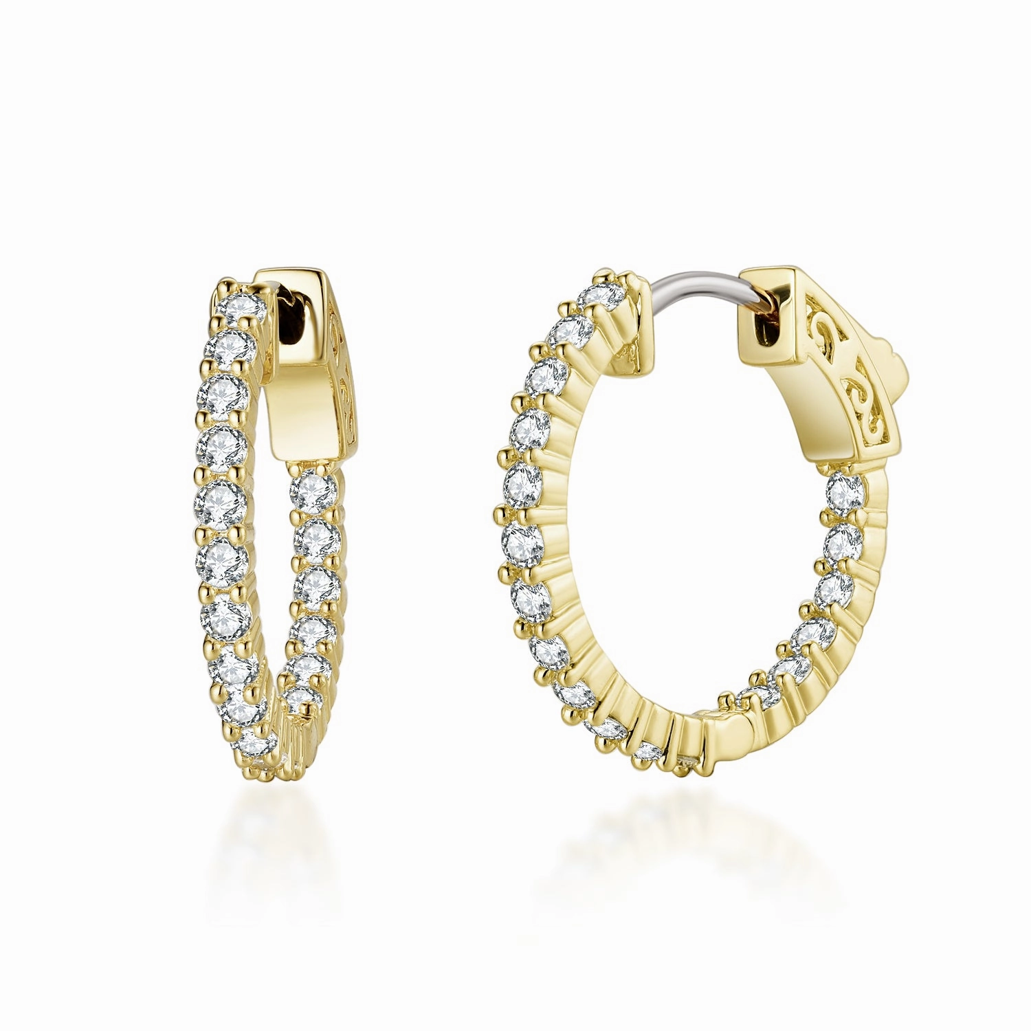 Surgical Steel Gold Plated Micropave CZ Hoop Earrings Gorgeous Creation Avant-Garde Item