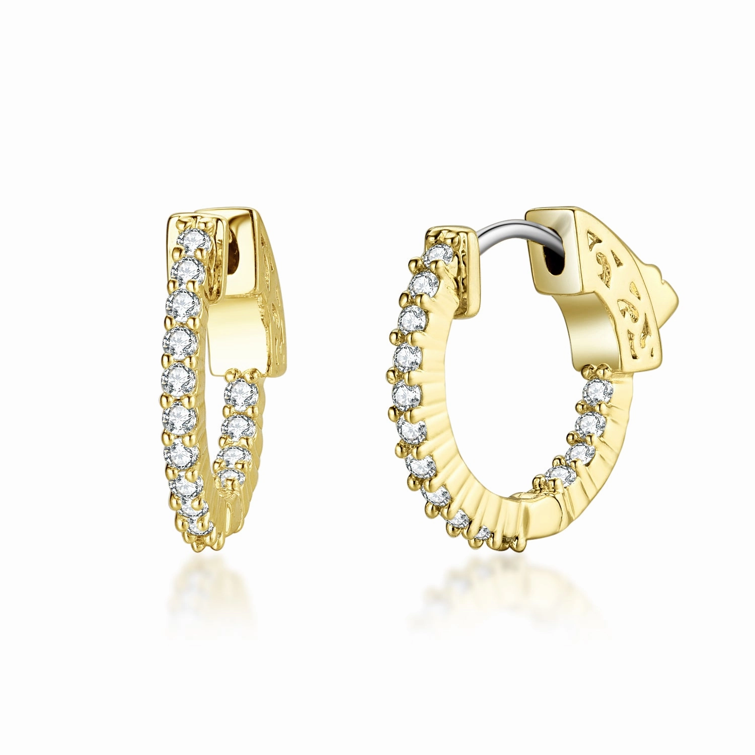 Surgical Steel Gold Plated Micropave CZ Hoop Earrings Contemporary Appearance Fashionable Embellishment