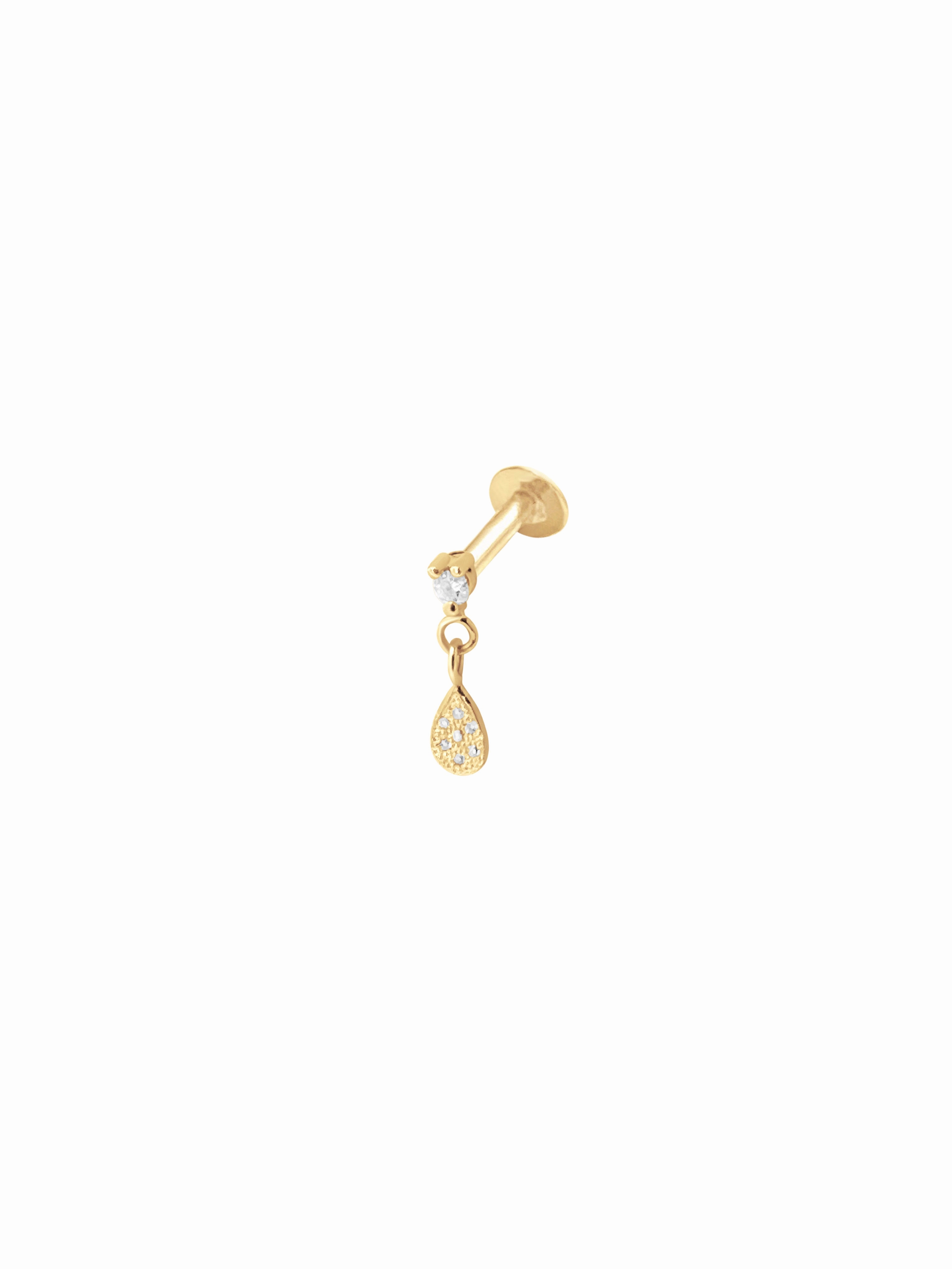 Gleaming Highlight 14K Gold Push Flat Back Pear shape Dangle Diamond Earring