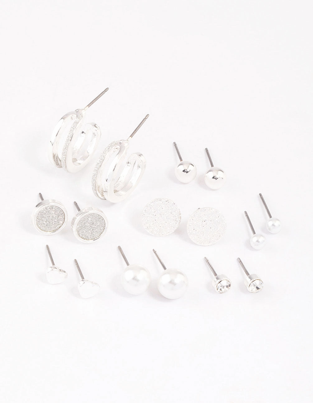 Silver Glitter Paper Mixed Earrings 8-Pack Avant-Garde Decoration Minimalist Style