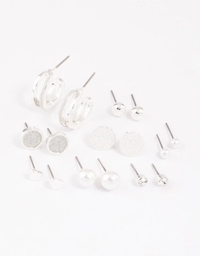 Silver Glitter Paper Mixed Earrings 8-Pack Avant-Garde Decoration Minimalist Style