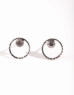 Lightweight Detail Retro Jewelry Silver Mini Circle Dia Stud Earrings