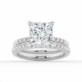 Sparkle Look Princess Cut Hidden Halo Moissanite Ring Set with Matching Wedding Band