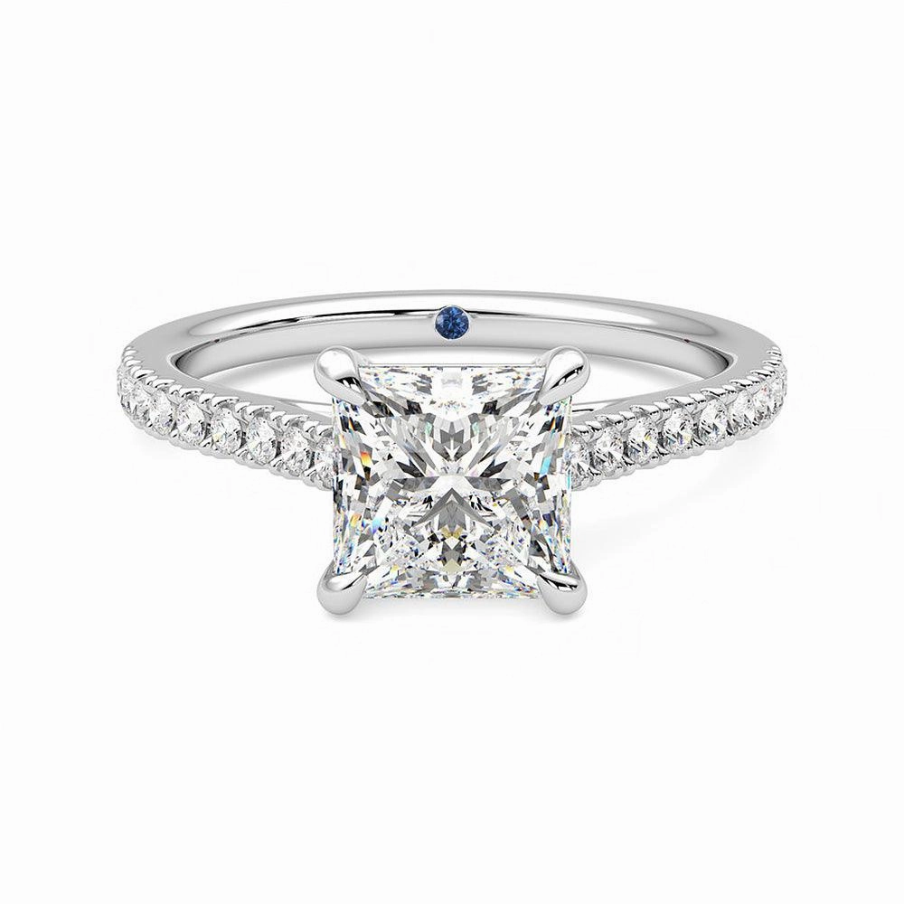 Series Item Balanced Texture Princess Cut Moissanite Engagement Ring with Hidden Anniversary Stone and Pav?? Accents
