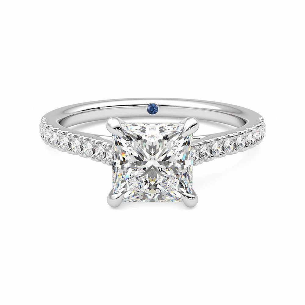 Princess Cut Moissanite Engagement Ring with Hidden Anniversary Stone and Pav?? Accents high-end design Sturdy Item