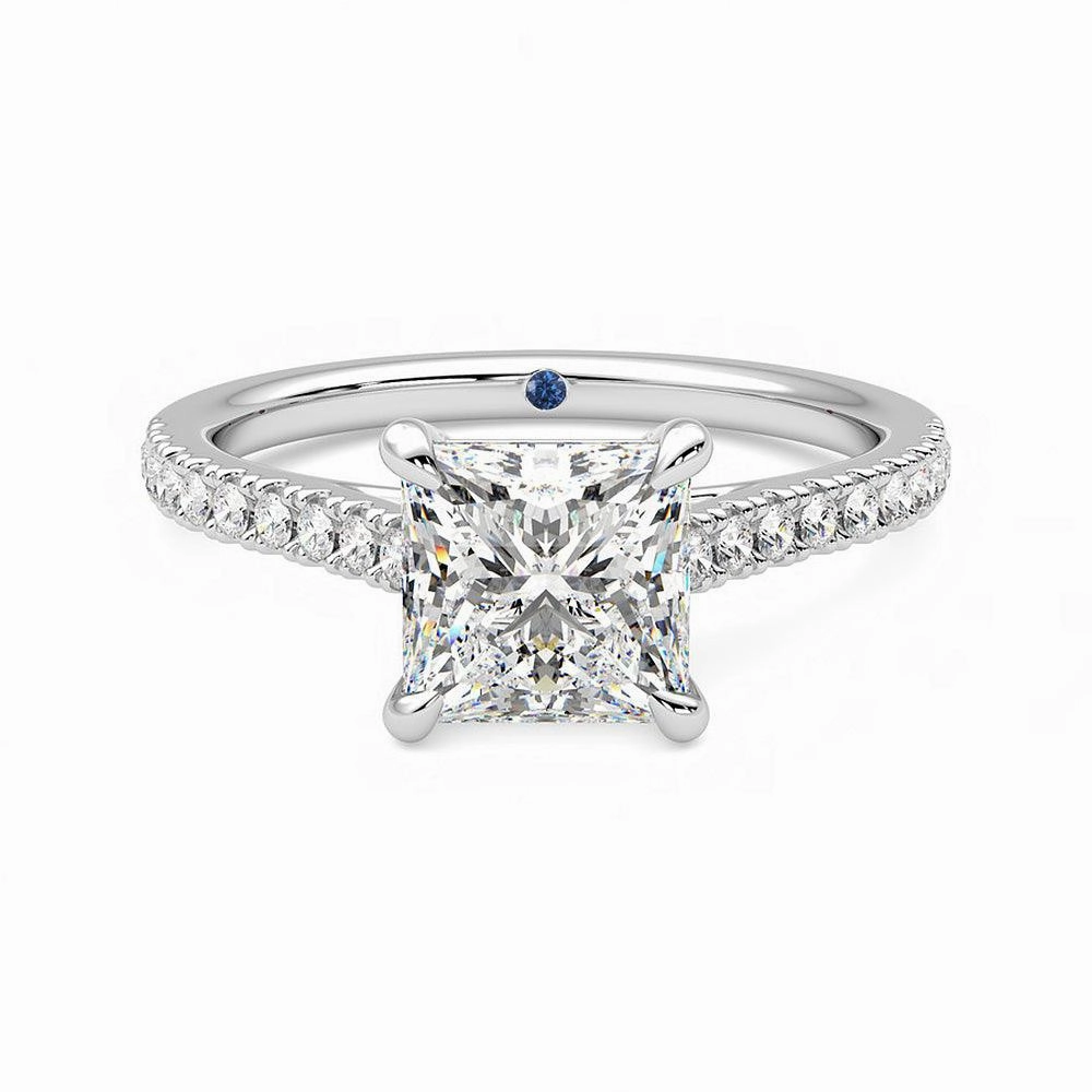 Princess Cut Moissanite Engagement Ring with Hidden Anniversary Stone and Pav?? Accents Simple Adornment Cool Edge