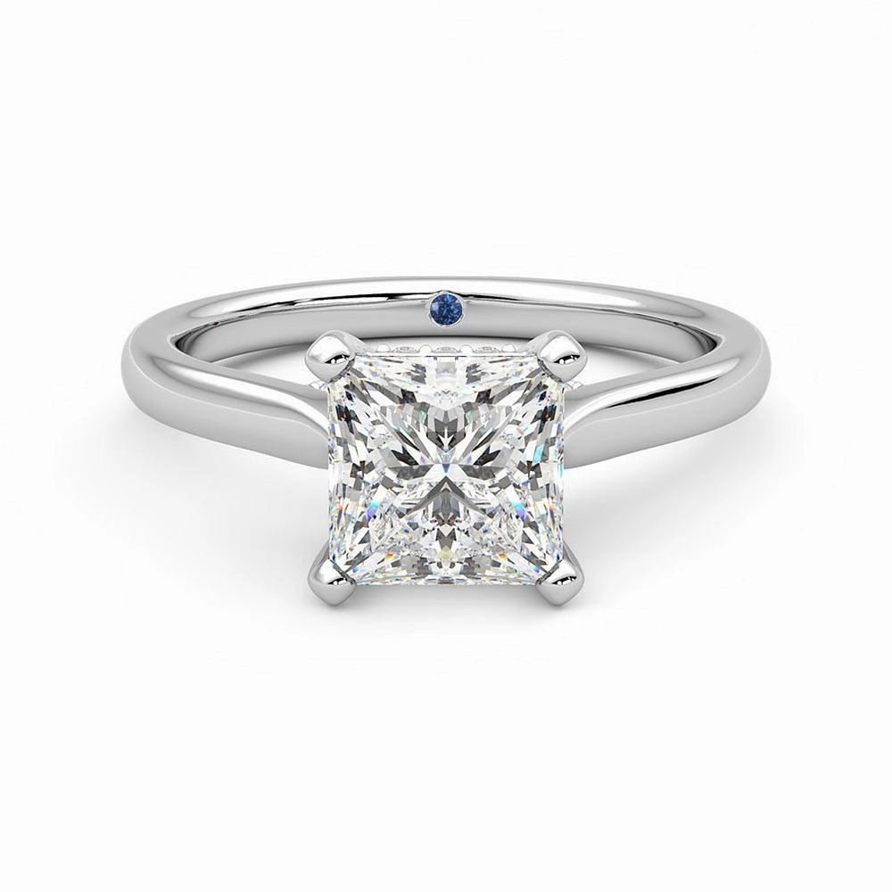 Sparkling Object Princess Cut Moissanite Engagement Ring with Hidden Anniversary Stone and Secret Accents