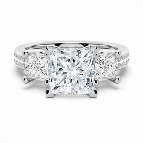 Unique Object Artistic Display Princess Shaped Three Stone Moissanite Engagement Ring